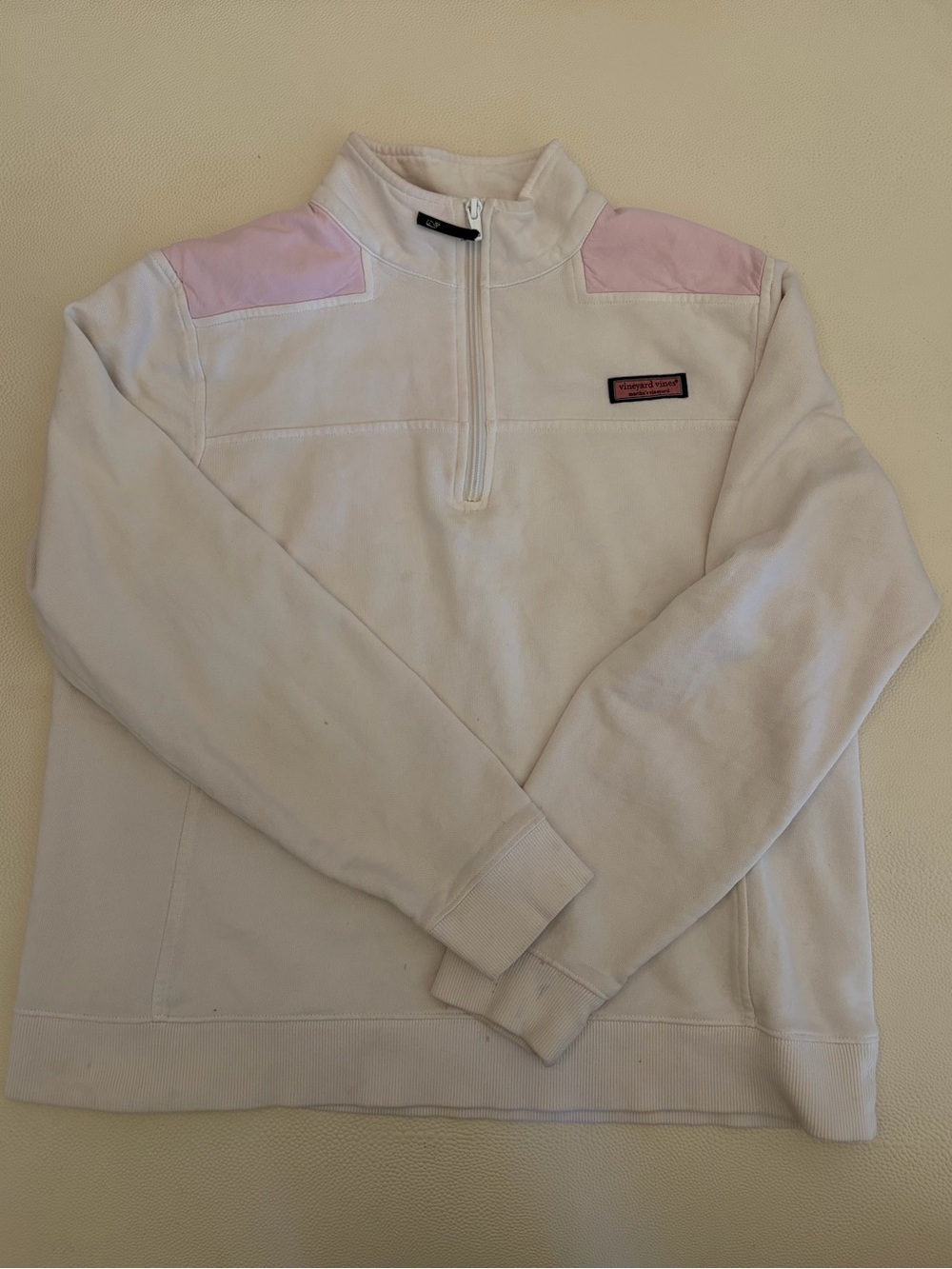 Vineyard Vines Pink and White Quarter-Zip Pullover Sweatshirt - large